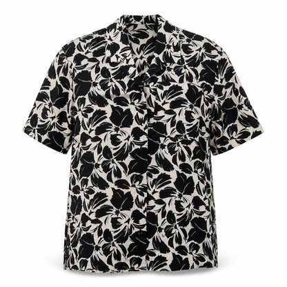 Marks & Spencer Womens Black Geometric Cotton Basic Button-Up Size 6 Collared