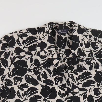 Marks & Spencer Womens Black Geometric Cotton Basic Button-Up Size 6 Collared