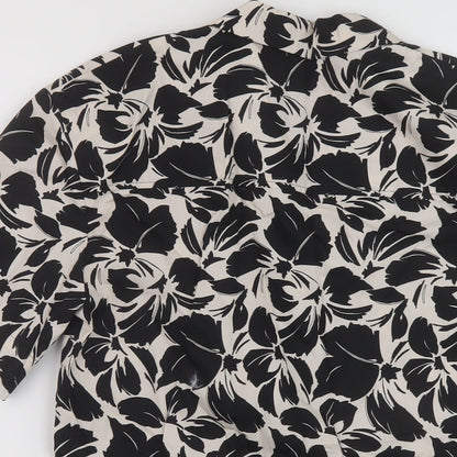 Marks & Spencer Womens Black Geometric Cotton Basic Button-Up Size 6 Collared