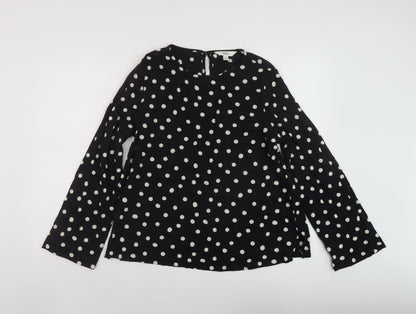 Marks & Spencer Womens Black Polka Dot Viscose Basic Blouse Size 12 Round Neck