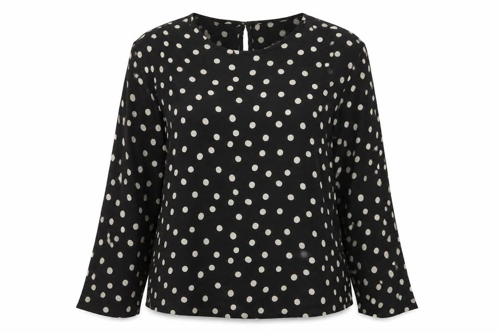 Marks & Spencer Womens Black Polka Dot Viscose Basic Blouse Size 12 Round Neck