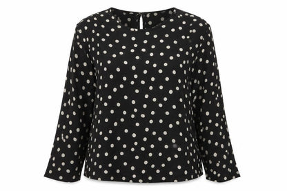 Marks & Spencer Womens Black Polka Dot Viscose Basic Blouse Size 12 Round Neck