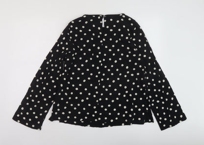 Marks & Spencer Womens Black Polka Dot Viscose Basic Blouse Size 12 Round Neck