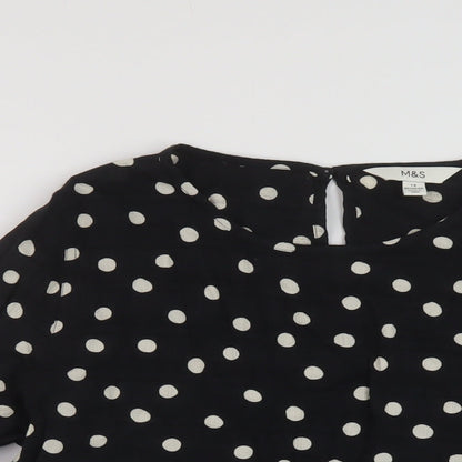 Marks & Spencer Womens Black Polka Dot Viscose Basic Blouse Size 12 Round Neck