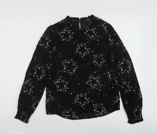 Marks and Spencer Womens Black Geometric Viscose Basic Blouse Size 6 Round Neck