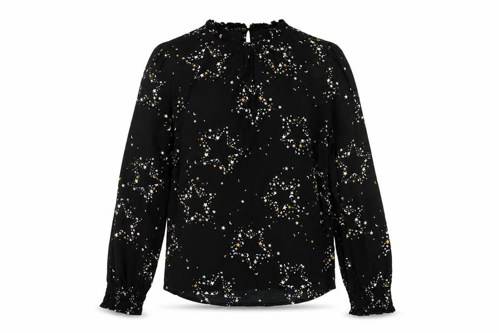 Marks & Spencer Womens Black Geometric Viscose Basic Blouse Size 6 Round Neck