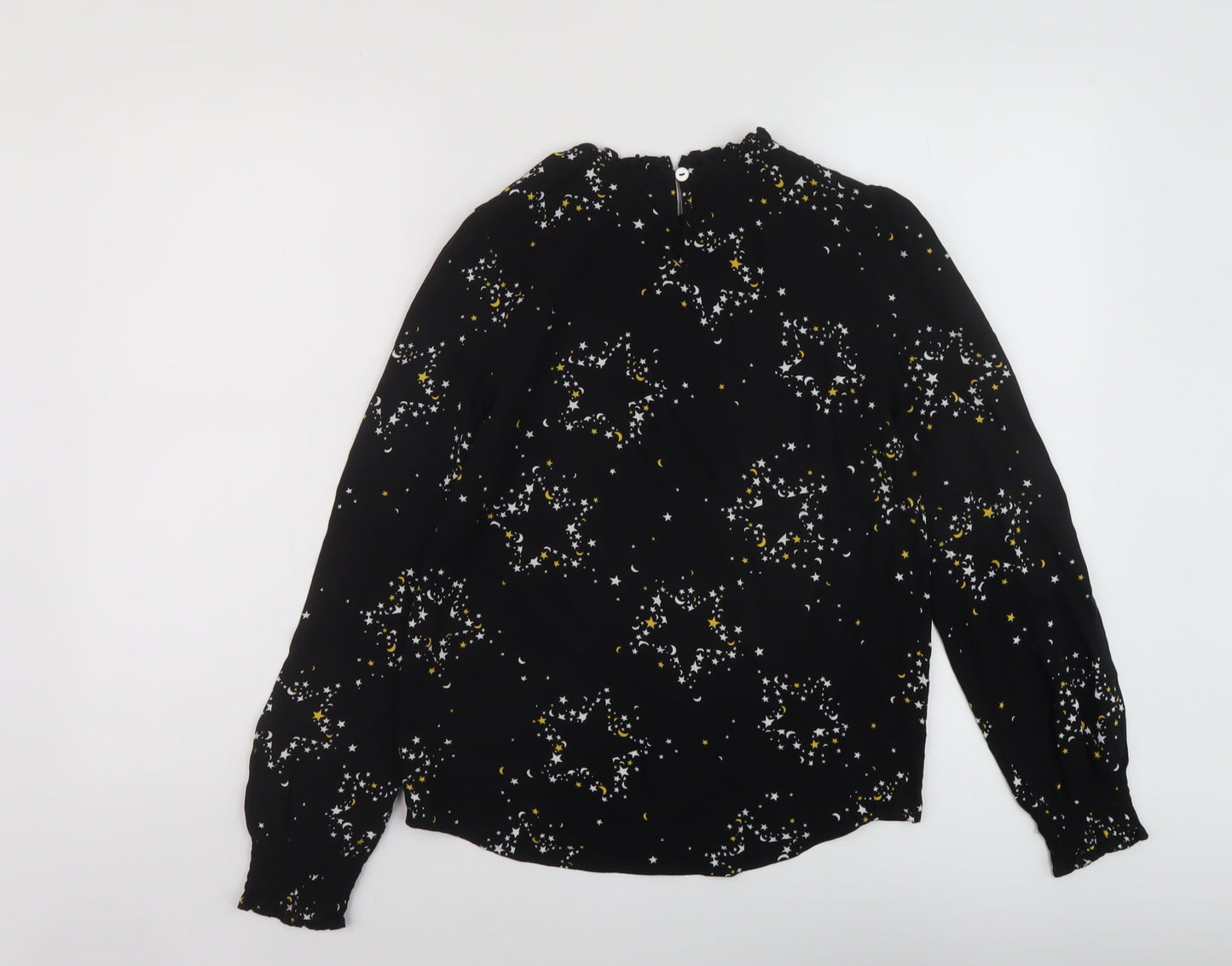 Marks and Spencer Womens Black Geometric Viscose Basic Blouse Size 6 Round Neck