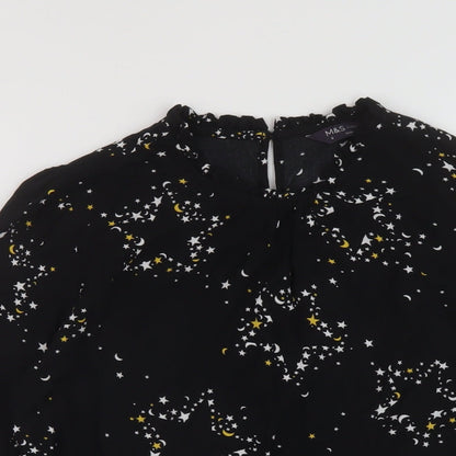 Marks & Spencer Womens Black Geometric Viscose Basic Blouse Size 6 Round Neck