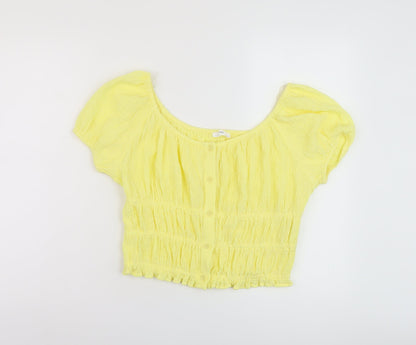 Additional front view of Marks & Spencer girls’ yellow polyester basic blouse, size 13-14, years round neck button