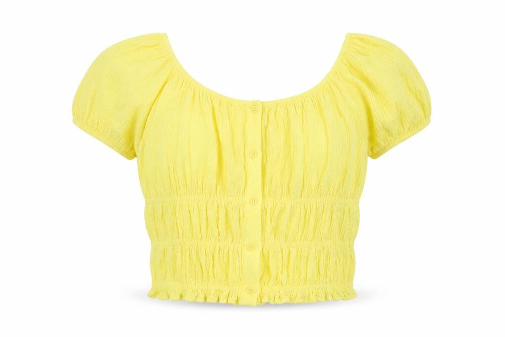 Marks & Spencer Girls Yellow Polyester Basic Blouse Size 13-14 Years Round Neck Button