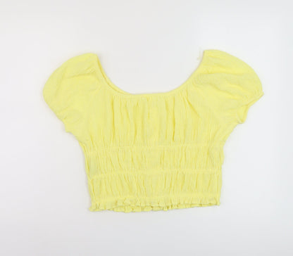 Back view of Marks & Spencer girls’ yellow polyester basic blouse, size 13-14, years round neck button