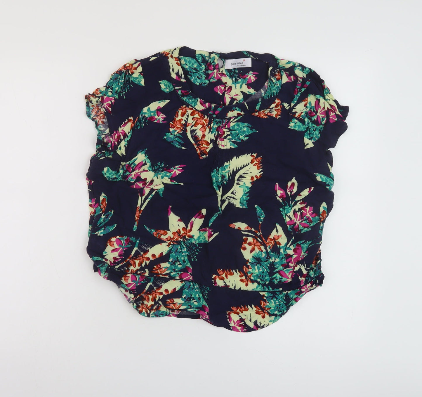 Per Una Womens Blue Floral Viscose Basic Blouse Size 12 Roll Neck