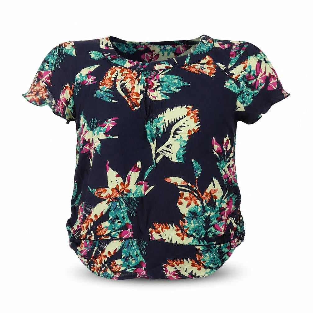 Per Una Womens Blue Floral Viscose Basic Blouse Size 12 Roll Neck