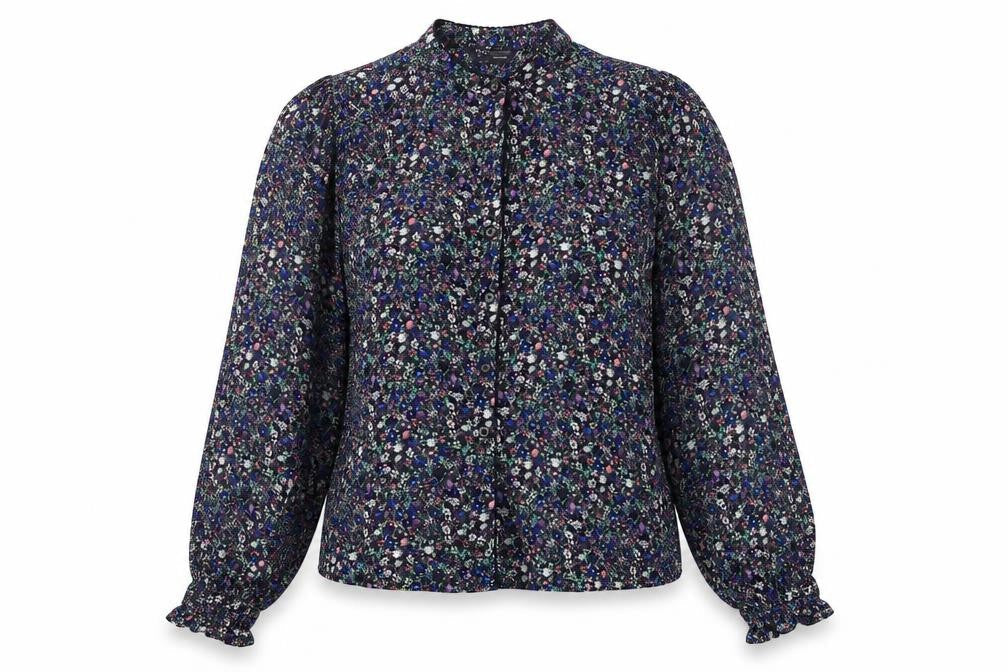 Marks & Spencer] Womens Multicoloured Floral Camel Basic Blouse Size 10 Mock Neck