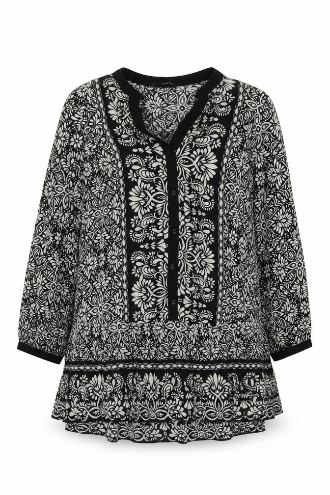 Zara Womens Black Geometric Viscose Basic Blouse Size M V-Neck
