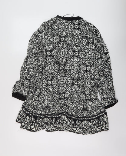 Zara Womens Black Geometric Viscose Basic Blouse Size M V-Neck