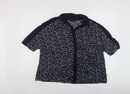 Marks & Spencer Womens Blue Geometric Polyester Basic Blouse Size 12 Collared