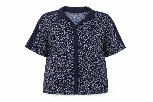 Marks and Spencer Womens Blue Geometric Polyester Basic Blouse Size 12 Collared