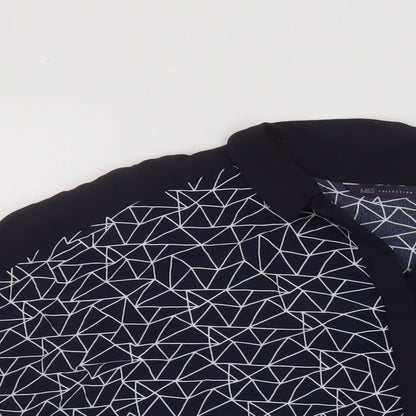 Marks & Spencer Womens Blue Geometric Polyester Basic Blouse Size 12 Collared