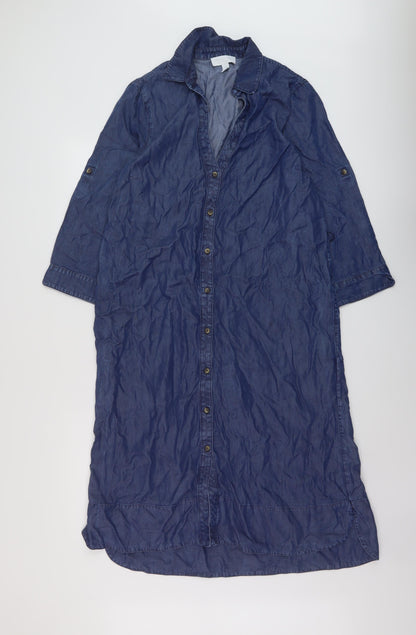 The White Company Womens Blue Lyocell Shirt Dress Size 12 Collared Button