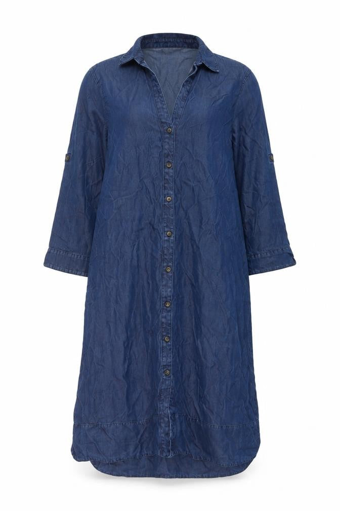 White Labekl Womens Blue Lyocell Shirt Dress Size 12 Collared Button