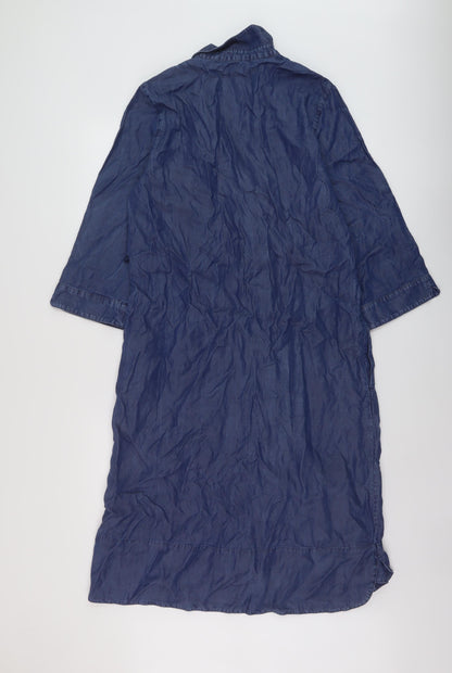 The White Company Womens Blue Lyocell Shirt Dress Size 12 Collared Button