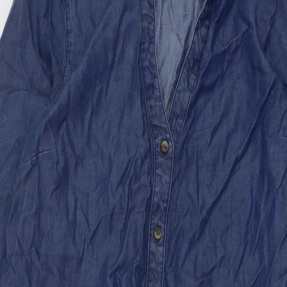 The White Company Womens Blue Lyocell Shirt Dress Size 12 Collared Button