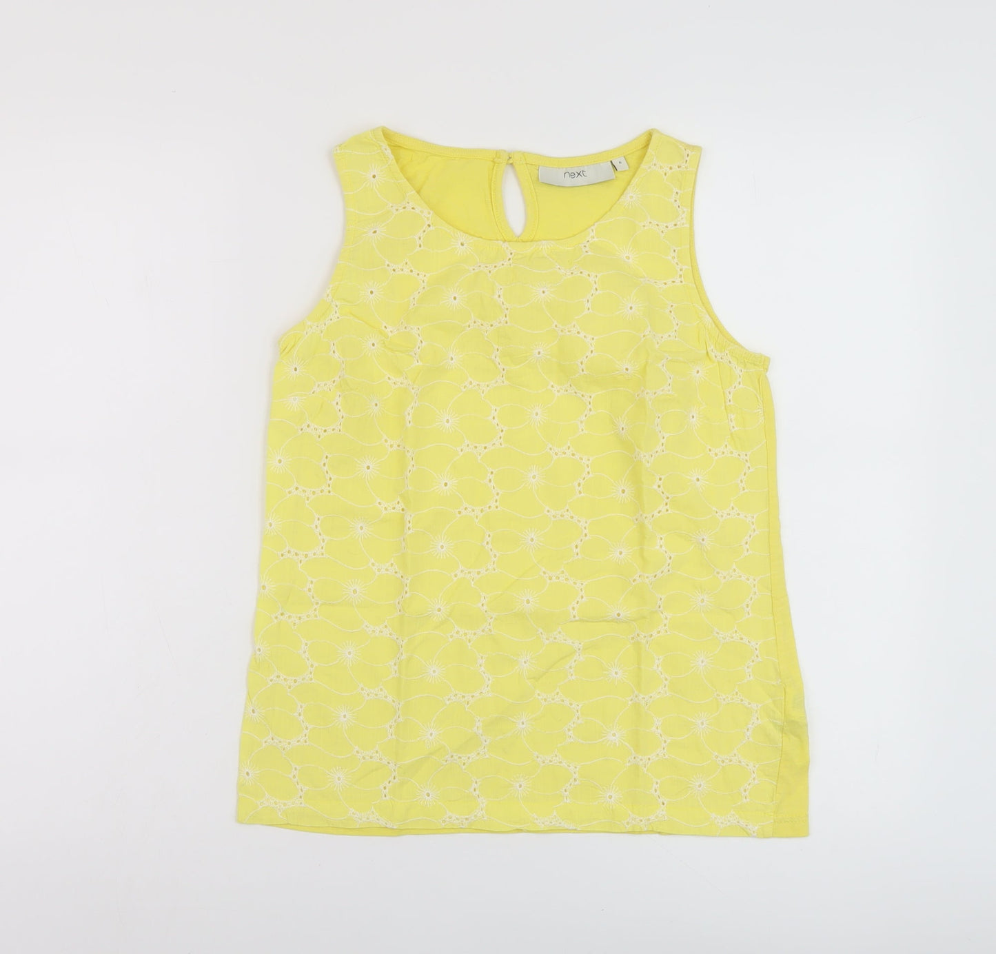 NEXT Womens Yellow Floral Cotton Basic Tank Size 6 Round Neck