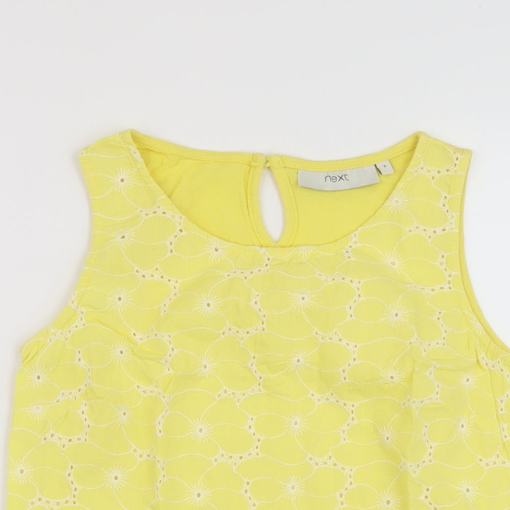 NEXT Womens Yellow Floral Cotton Basic Tank Size 6 Round Neck