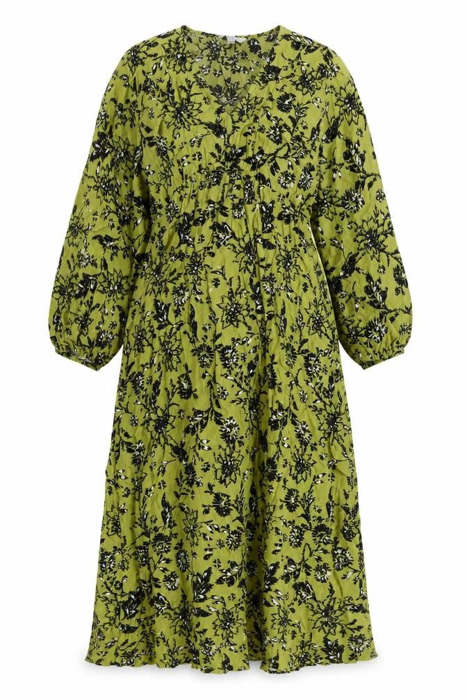 Marks & Spencer Womens Green Floral Viscose A-Line Size 12 V-Neck Pullover