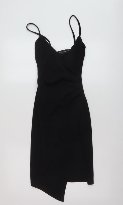 PRETTYLITTLETHING Womens Black Polyester Bodycon Size 6 V-Neck Pullover