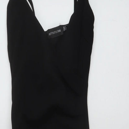PRETTYLITTLETHING Womens Black Polyester Bodycon Size 6 V-Neck Pullover