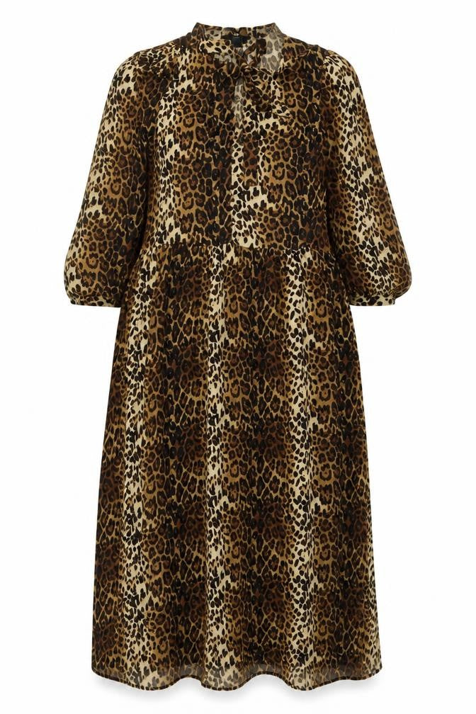 Marks & Spencer Womens Brown Animal Print Viscose A-Line Size 6 Crew Neck Tie