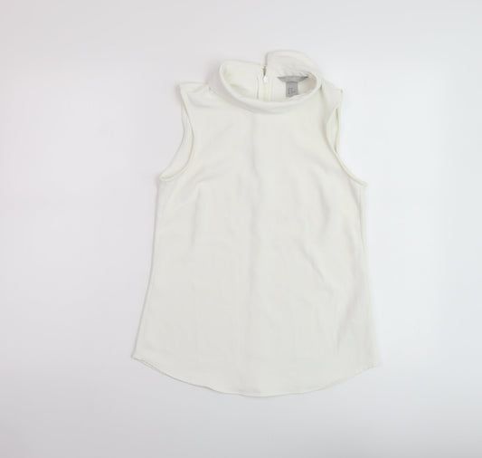 H&M Womens Ivory Polyester Basic T-Shirt Size 4 Collared