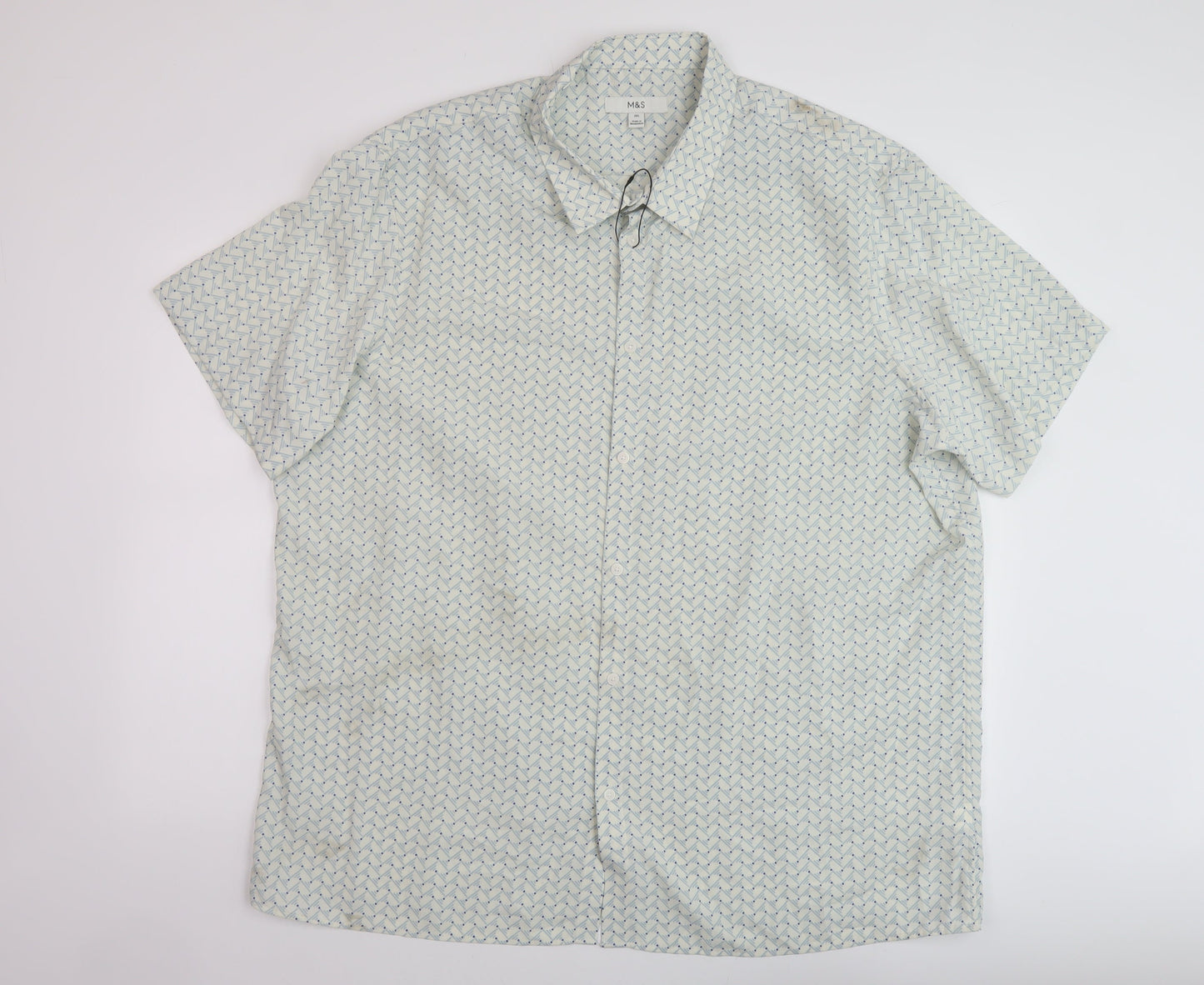 Marks and Spencer Mens Green Geometric Polyester Button-Up Size 3XL Collared Button