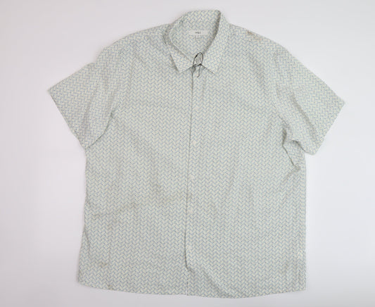 Marks and Spencer Mens Green Geometric Polyester Button-Up Size 3XL Collared Button
