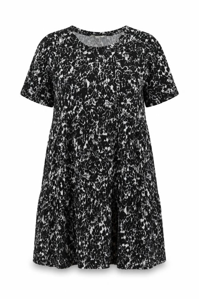 Marks & Spencer Womens Black Geometric Cotton A-Line Size 16 Round Neck Pullover