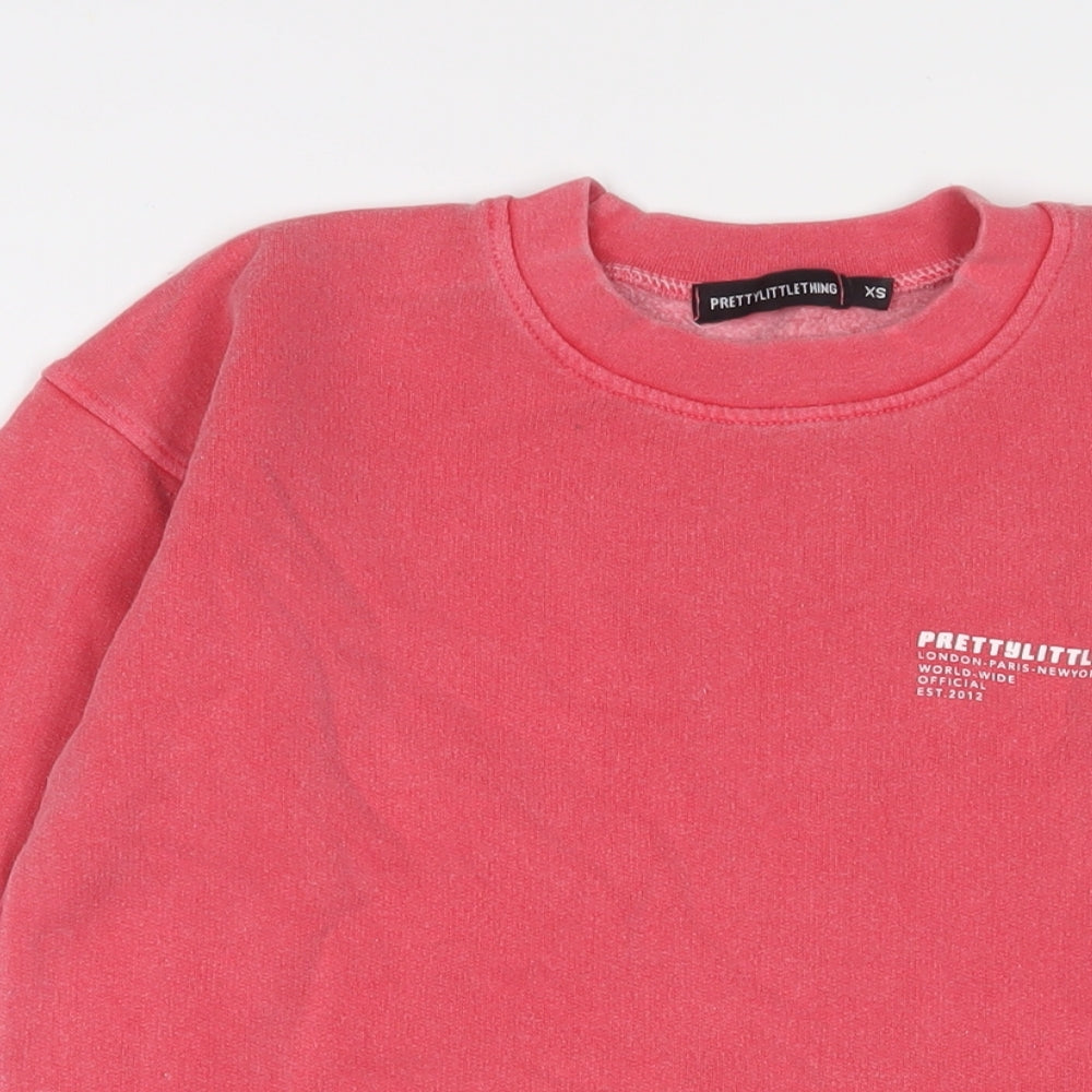 PRETTYLITTLETHING Womens Pink Cotton Pullover Sweatshirt Size XS Pullover - Logo
