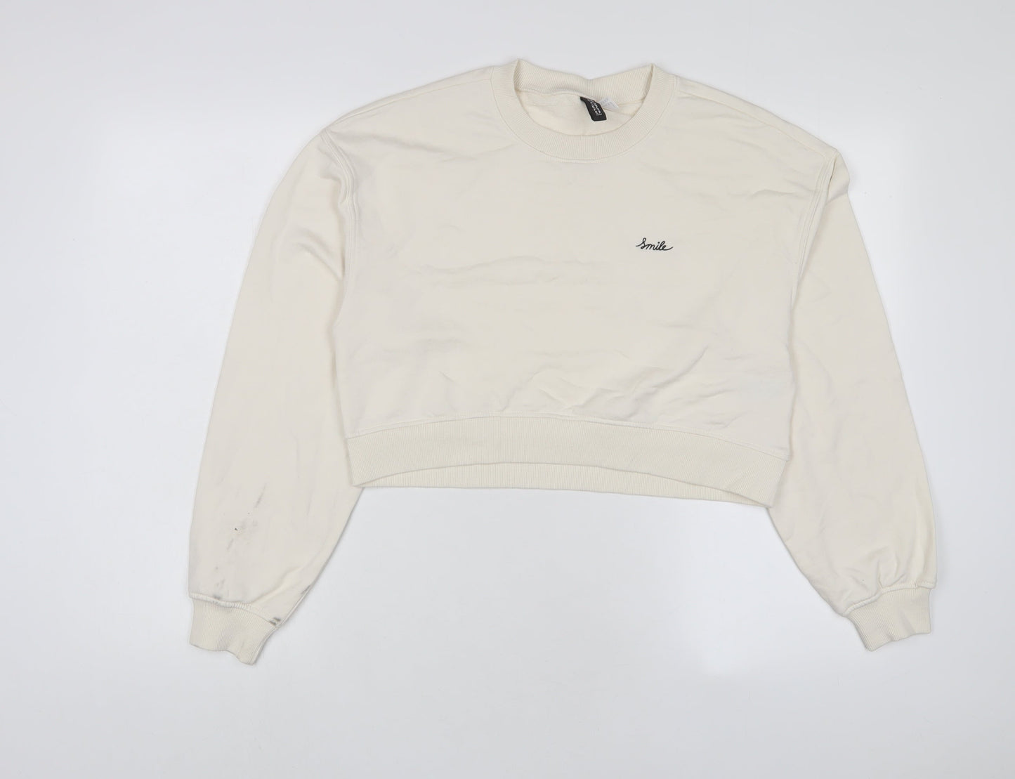 h&mq Womens Ivory Cotton Pullover Sweatshirt Size S Pullover