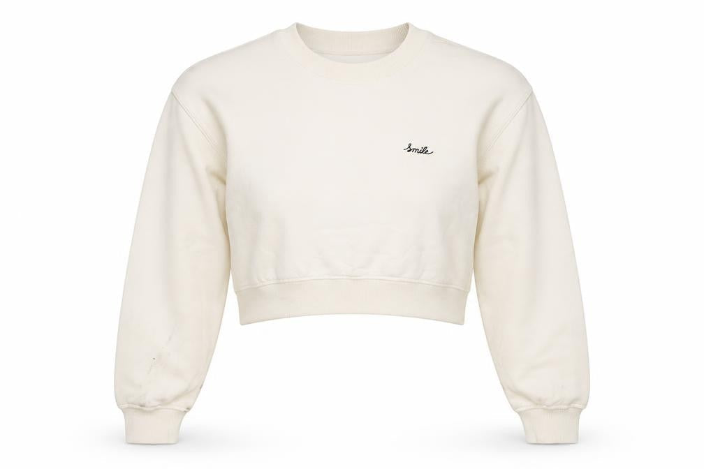 h&mq Womens Ivory Cotton Pullover Sweatshirt Size S Pullover