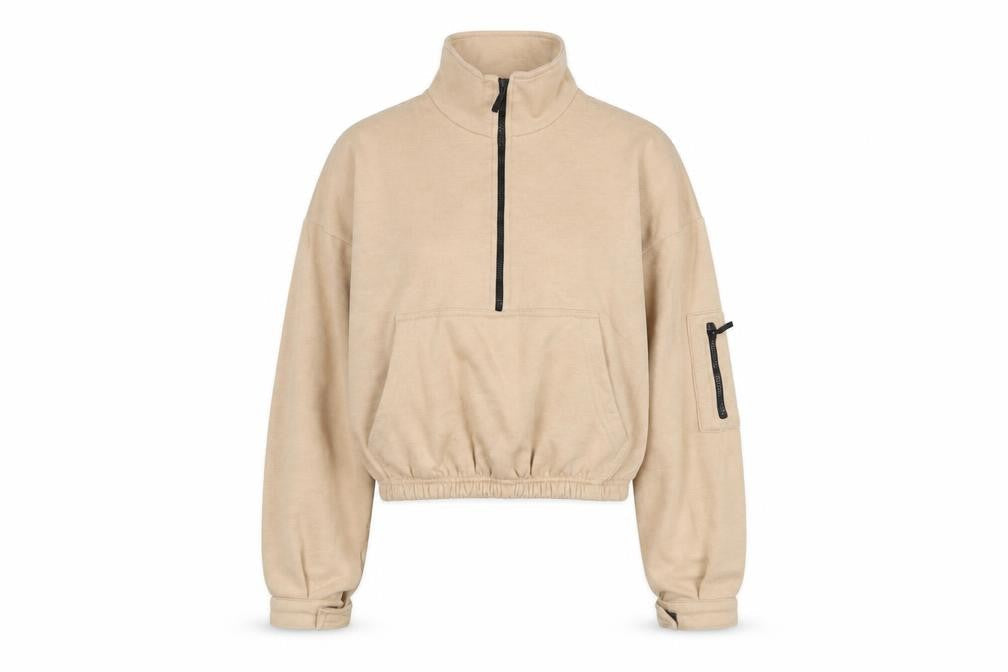 PRETTYLITTLETHING Womens Beige Cotton Pullover Sweatshirt Size S Zip
