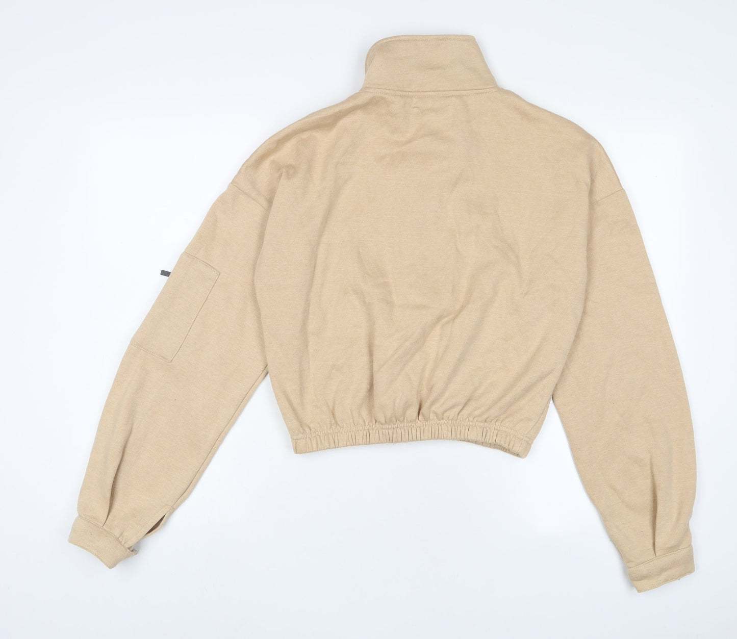 PRETTYLITTLETHING Womens Beige Cotton Pullover Sweatshirt Size S Zip