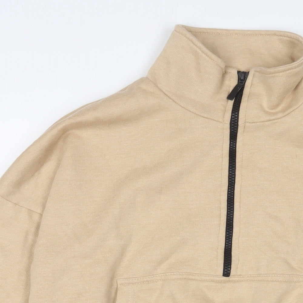 PRETTYLITTLETHING Womens Beige Cotton Pullover Sweatshirt Size S Zip