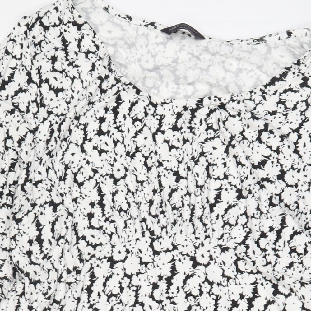 Marks and Spencer Womens Blue Floral Viscose A-Line Size 16 Scoop Neck Pullover