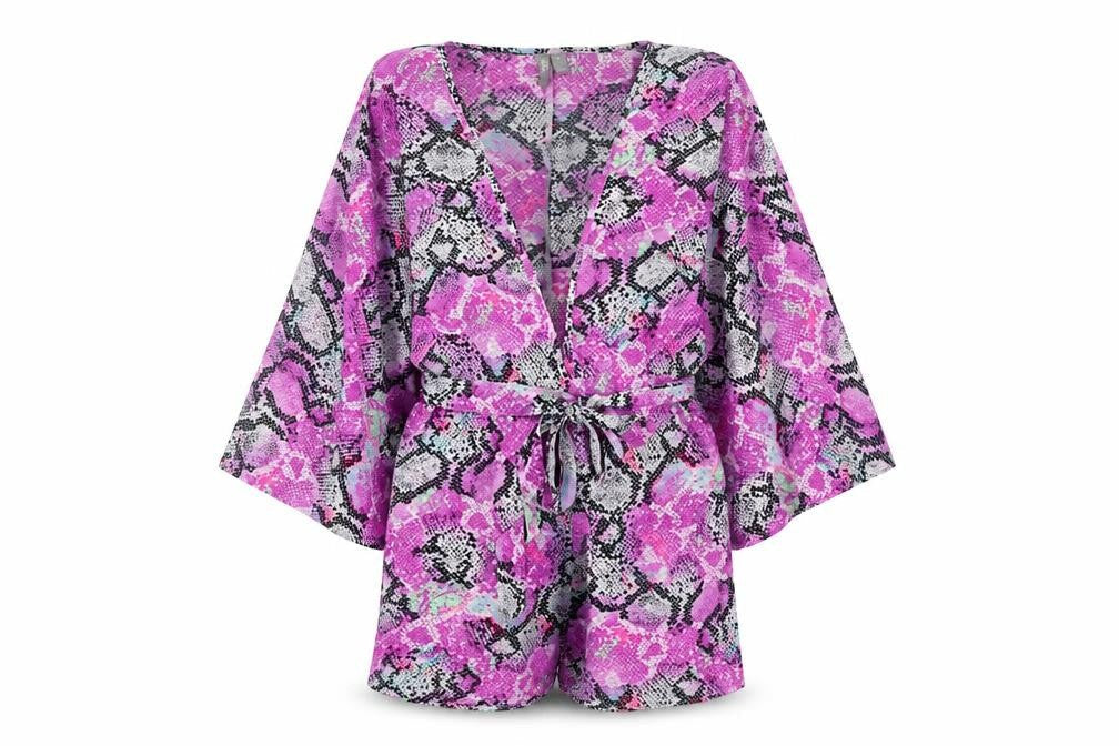 ASOS Womens Purple Animal Print Polyester Playsuit One-Piece Size 8 Pullover - Belted