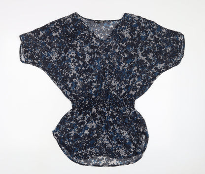 Express Womens Blue Geometric Polyester Tunic Blouse Size S V-Neck