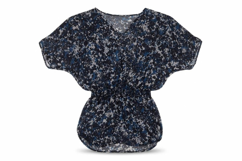 Express Womens Blue Geometric Polyester Tunic Blouse Size S V-Neck