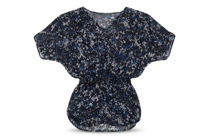 Express Womens Blue Geometric Polyester Tunic Blouse Size S V-Neck