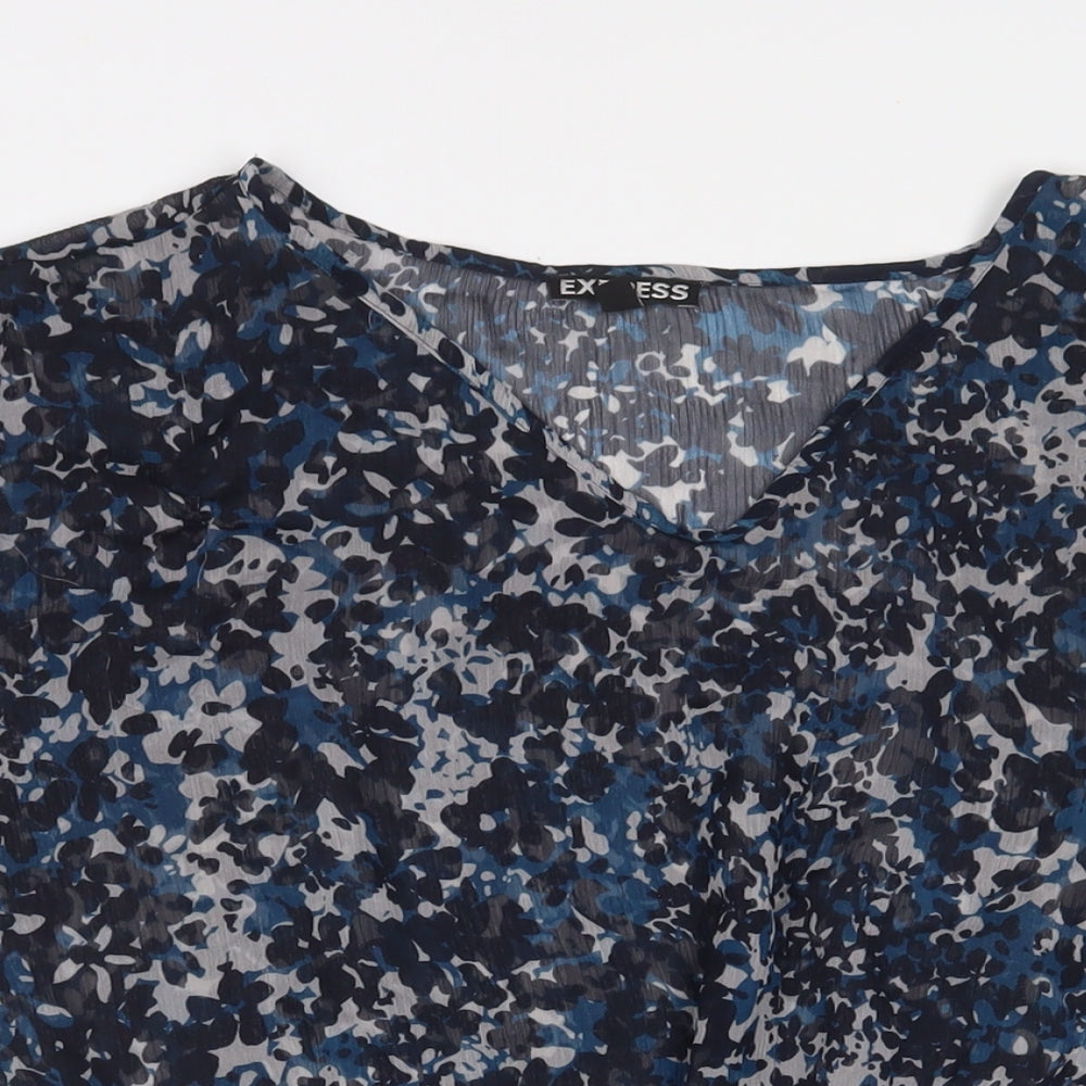 Express Womens Blue Geometric Polyester Tunic Blouse Size S V-Neck