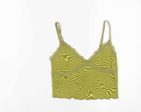 H&M Womens Green Geometric Polyester Cropped Tank Size S V-Neck - Lace